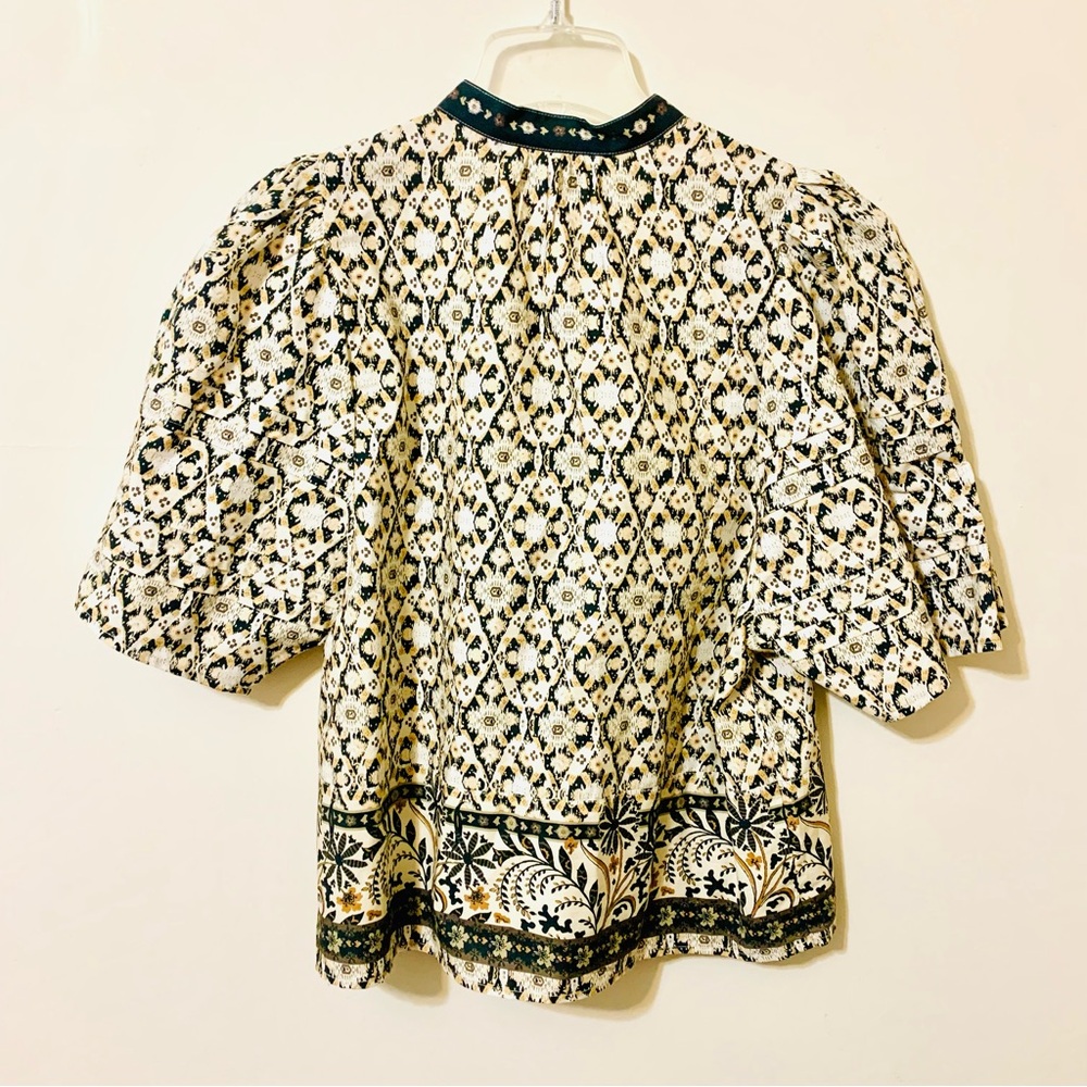 Anthropologie Pleated Puff-Sleeve Blouse Boho Peasant Top - Size Medium - Picture 3 of 16